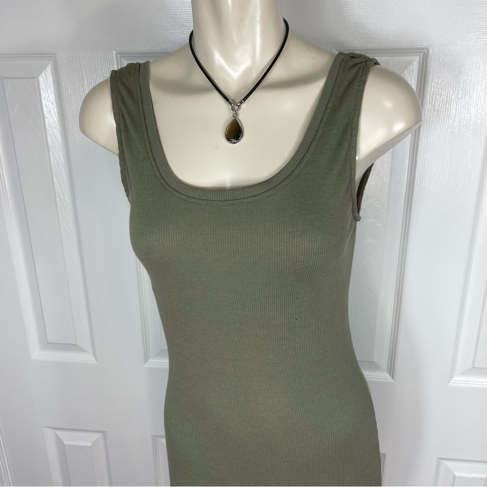 AMBIANCE tank top dress RIBBED woven knit sleeveless olive green long dr… - Picture 2 of 8